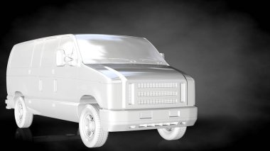 karanlık bir arka plan üzerinde beyaz bir yansıtıcı kamyonun 3D render