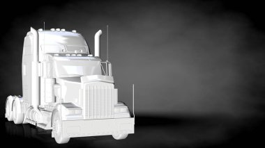 karanlık bir arka plan üzerinde beyaz bir yansıtıcı kamyonun 3D render