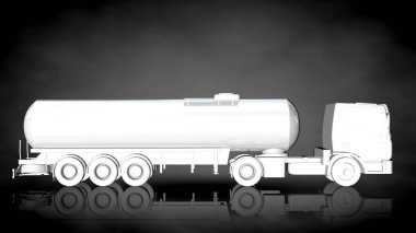 karanlık bir arka plan üzerinde beyaz bir yansıtıcı kamyonun 3D render
