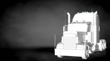 karanlık bir arka plan üzerinde beyaz bir yansıtıcı kamyonun 3D render