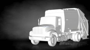 karanlık bir arka plan üzerinde beyaz bir yansıtıcı kamyonun 3D render