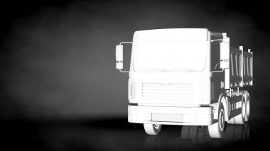 karanlık bir arka plan üzerinde beyaz bir yansıtıcı kamyonun 3D render