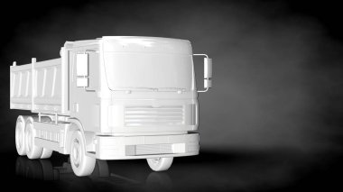 karanlık bir arka plan üzerinde beyaz bir yansıtıcı kamyonun 3D render