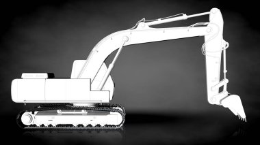 karanlık bir arka plan üzerinde beyaz bir yansıtıcı kazıcı 3D render