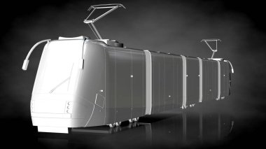 karanlık bir arka plan üzerinde beyaz bir yansıtıcı tren 3D render