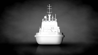 karanlık bir arka plan üzerinde beyaz bir yansıtıcı gemisinin 3D render