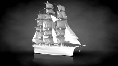 karanlık bir arka plan üzerinde beyaz bir yansıtıcı gemisinin 3D render