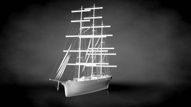 karanlık bir arka plan üzerinde beyaz bir yansıtıcı gemisinin 3D render