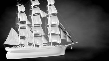 karanlık bir arka plan üzerinde beyaz bir yansıtıcı gemisinin 3D render