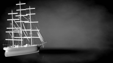 karanlık bir arka plan üzerinde beyaz bir yansıtıcı gemisinin 3D render