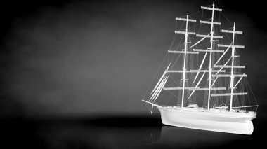 karanlık bir arka plan üzerinde beyaz bir yansıtıcı gemisinin 3D render