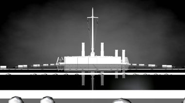karanlık bir arka plan üzerinde beyaz bir yansıtıcı gemisinin 3D render