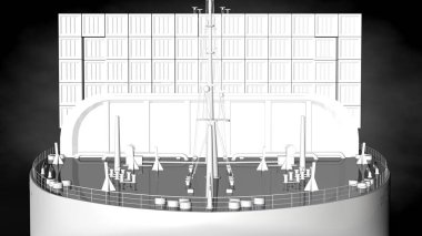 karanlık bir arka plan üzerinde beyaz bir yansıtıcı gemisinin 3D render