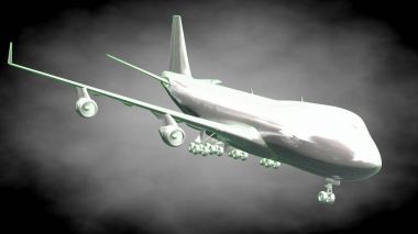 yansıtıcı bir uçak yeşil anahatları belirlenmiş çizgiler ile 3D render 
