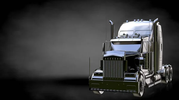 Representación 3d de un camión reflectante metálico sobre un fondo oscuro —  Fotos de Stock