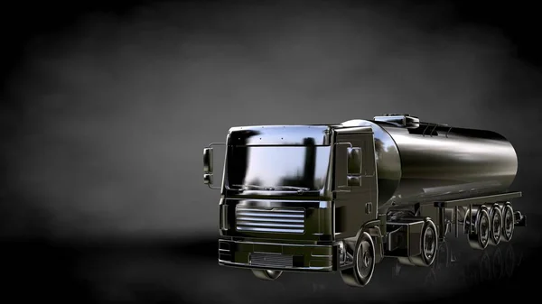 Representación 3d de un camión reflectante metálico sobre un fondo oscuro — Foto de Stock