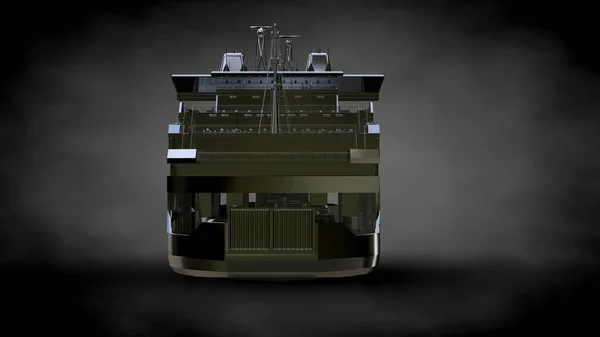 Απόδοσης 3D ΜΕΤΑΛΛΙΚΑ αντανακλαστική πλοίου σε σκούρο φόντο — Φωτογραφία Αρχείου