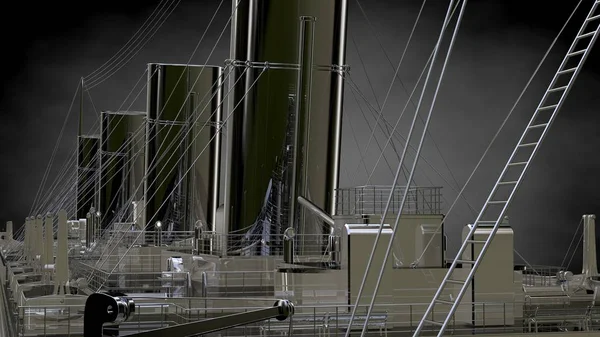 karanlık bir arka plan üzerinde yansıtıcı metal geminin 3D render