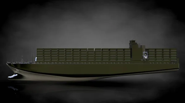 3d renderização de um navio reflexivo metálico em um fundo escuro — Fotografia de Stock