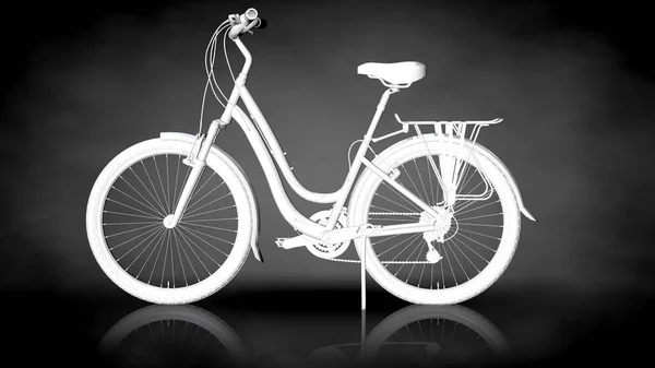 3D renderização de uma bicicleta reflexiva branca em um fundo escuro — Fotografia de Stock