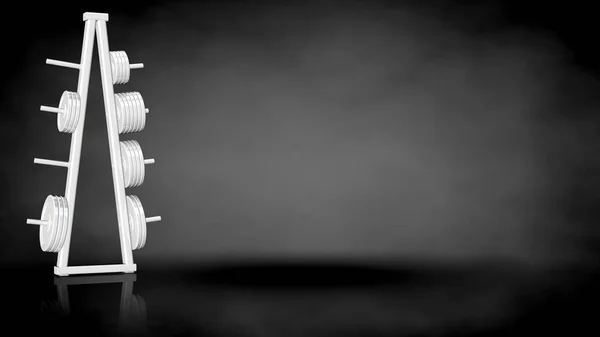 Τρισδιάστατη απεικόνιση του μια λευκή αντανακλαστική γυμναστήριο εργαλεία σε ένα σκοτεινό backgroun — Φωτογραφία Αρχείου