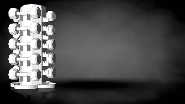어두운 backgroun에 흰색 반사 체육관 도구의 3d 렌더링 — 스톡 사진