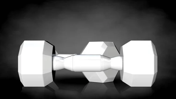3d representación de un blanco reflexivo herramientas de gimnasio en un fondo oscuro — Foto de Stock
