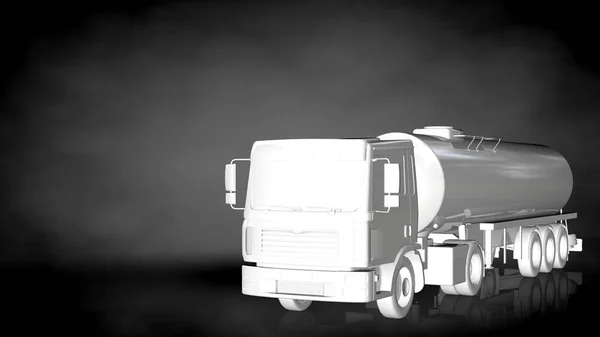 3d renderização de um caminhão reflexivo branco em um fundo escuro — Fotografia de Stock