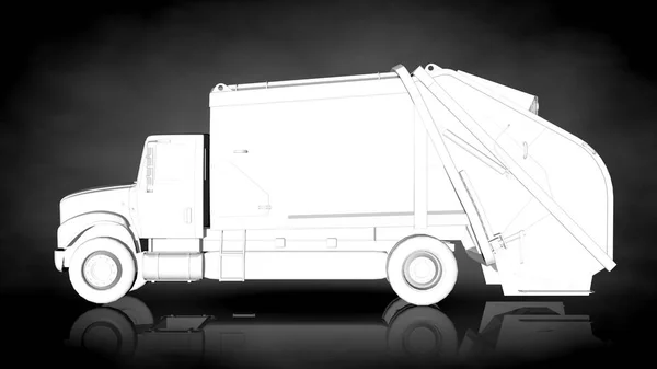 3d rendering of a white reflective truck on a dark background — Stock Photo, Image