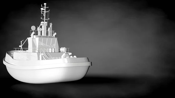 3d renderização de um navio branco reflexivo sobre um fundo escuro — Fotografia de Stock