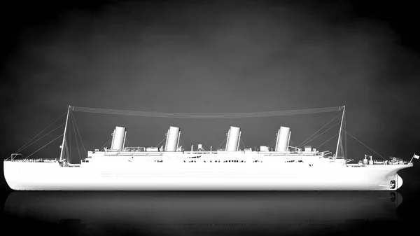 3d renderização de um navio branco reflexivo sobre um fundo escuro — Fotografia de Stock