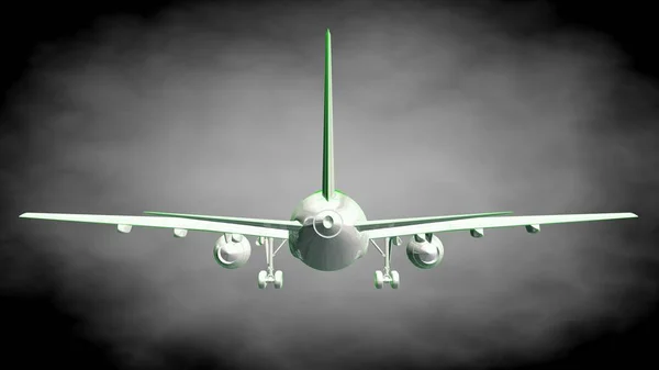 Representación 3d de un avión reflectante con líneas perfiladas verdes —  Fotos de Stock