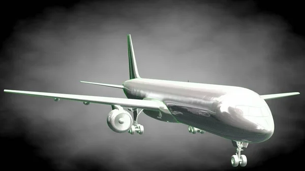 3d rendering of a reflective airplane with green outlined lines — Stock Photo, Image