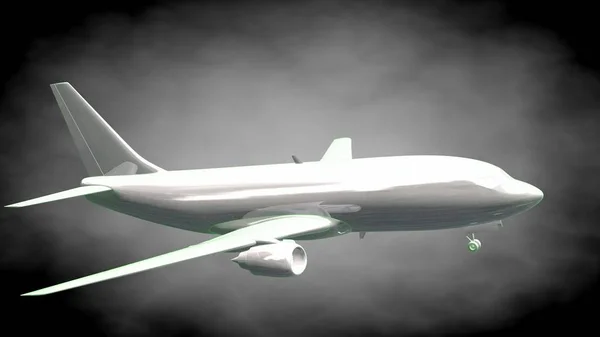 녹색 반사 비행기의 3d 렌더링 설명 라인 — 스톡 사진