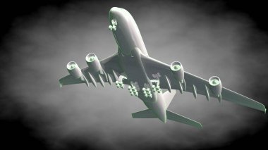 yansıtıcı bir uçak yeşil anahatları belirlenmiş çizgiler ile 3D render 