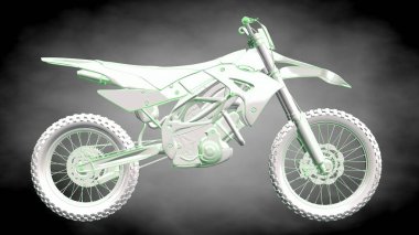 3D render yansıtıcı bir motor ile yeşil çizgiler olarak özetlenen 