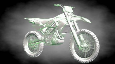 3D render yansıtıcı bir motor ile yeşil çizgiler olarak özetlenen 