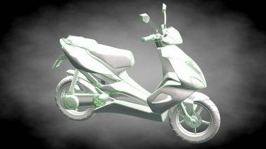 3D render yansıtıcı bir motor ile yeşil çizgiler olarak özetlenen 