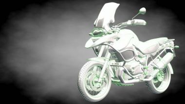 3D render yansıtıcı bir motor ile yeşil çizgiler olarak özetlenen 