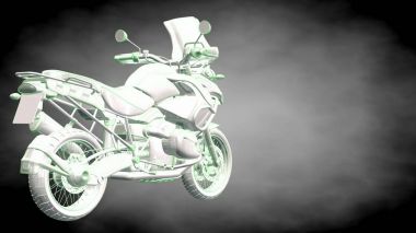 3D render yansıtıcı bir motor ile yeşil çizgiler olarak özetlenen 