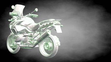 3D render yansıtıcı bir motor ile yeşil çizgiler olarak özetlenen 