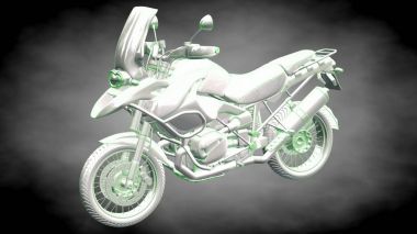 3D render yansıtıcı bir motor ile yeşil çizgiler olarak özetlenen 