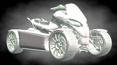 3D render yansıtıcı bir motor ile yeşil çizgiler olarak özetlenen 