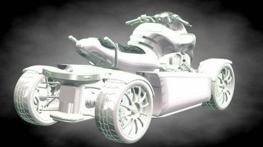 3D render yansıtıcı bir motor ile yeşil çizgiler olarak özetlenen 