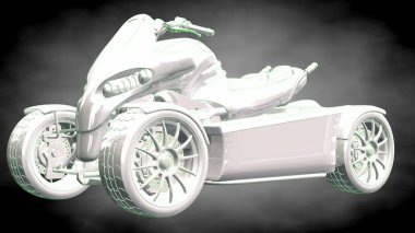 3D render yansıtıcı bir motor ile yeşil çizgiler olarak özetlenen 