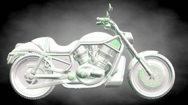 3D render yansıtıcı bir motor ile yeşil çizgiler olarak özetlenen 