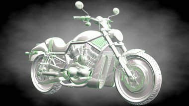 3D render yansıtıcı bir motor ile yeşil çizgiler olarak özetlenen 