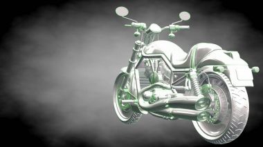 3D render yansıtıcı bir motor ile yeşil çizgiler olarak özetlenen 