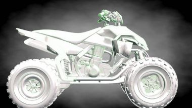 3D render yansıtıcı bir motor ile yeşil çizgiler olarak özetlenen 