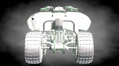 3D render yansıtıcı bir motor ile yeşil çizgiler olarak özetlenen 